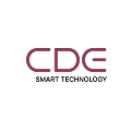 Logo horizontal de CDE Smart Technology con letras CDE en rojo oscuro y texto SMART TECHNOLOGY en negro