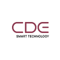 Logo horizontal de CDE Smart Technology con letras CDE en rojo oscuro y texto SMART TECHNOLOGY en negro