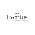 Logo de Eventus Corporate and Wedding en negro con tipografía serif elegante e ícono de mariposa