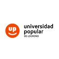 Logo de la Universidad Popular de Logroño con ícono naranja circular con letras UP y cara sonriente