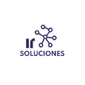 Logo de IR Soluciones en azul marino con ícono de red conectada y texto ir soluciones